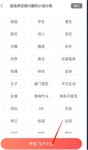 飞卢小说题材选择界面截图