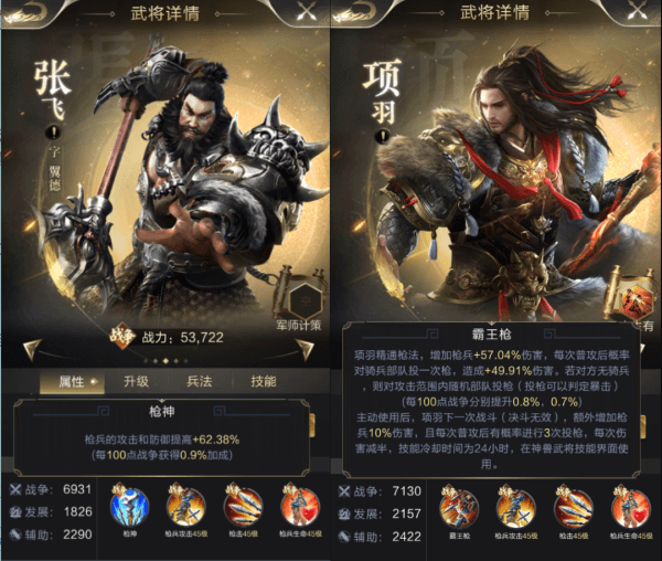 张飞项羽武将搭配界面截图